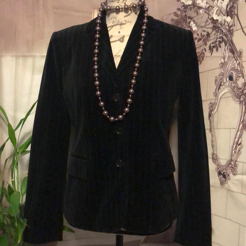 J Crew Velour Black Stretch Blazer w Pin Stripe 6